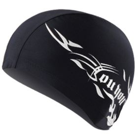Comfortable Fit Cloth Waterproof Swimming Cap (Option: 7518A Black And White Fire)