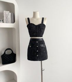 Strapless Suspender Vest Top Skirt Two-piece Set (Option: Black-L)