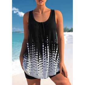 Women's Plus Size Skirt Bikini Printed Swimsuit (Option: Black-S)