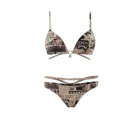 Printed Backless Pure Desire Two-piece Swimsuit Set (Option: Vintage newspaper-S)