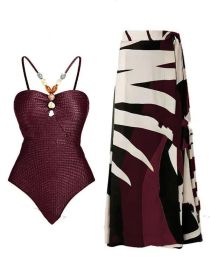 Women's Swimsuit Covered Belly Thin Bikini Suit (Option: Wine Red Set-M)