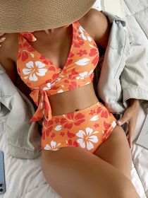 Lace Up Printed High Waisted Bikini Split Swimsuit For Women (Option: JY195OR-2XL)