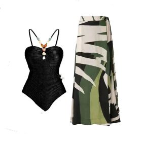 Women's Swimsuit Covered Belly Thin Bikini Suit (Option: Black Set-XL)