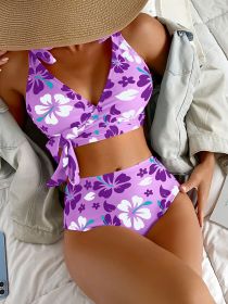 Lace Up Printed High Waisted Bikini Split Swimsuit For Women (Option: JY195PU-S)