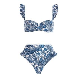 Push Up Bikini Hot Spring Vacation High Waist Bikini Split Swimsuit (Option: Blue-XL)