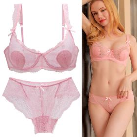 Women's Sexy Lace Transparent Super Thin Push Bra Set (Option: Pink-75B)