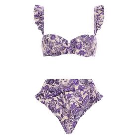 Push Up Bikini Hot Spring Vacation High Waist Bikini Split Swimsuit (Option: Purple-XL)