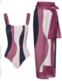 Siamese Conservative Belly Covering Beach Swimwear (Option: Magenta One Piece Gauze Skirt-S)