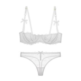 Half Cup Lace Ultra-thin Bra Set Bow With T-back (Option: White-65E)