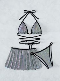 Three-piece Special Fabric Rope Slim Beach Bikini (Option: Silver-M)